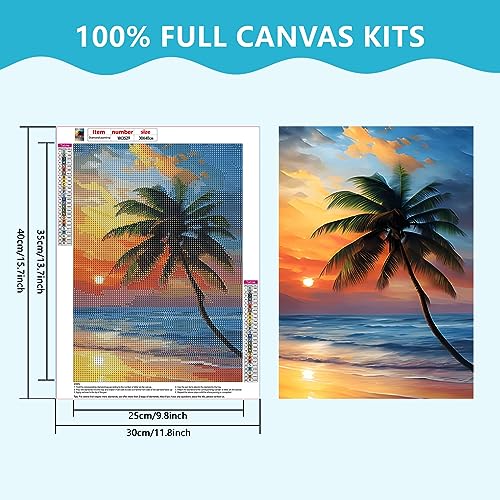 SENQAO Sunset Beach Diamond Art Kits for Adults, DIY 5D Sunset Landscape Diamond Art Kits, Landscape Paint with Diamonds Gem Art Full Round Drill Home Wall Decor 30x40cm - color: sunset