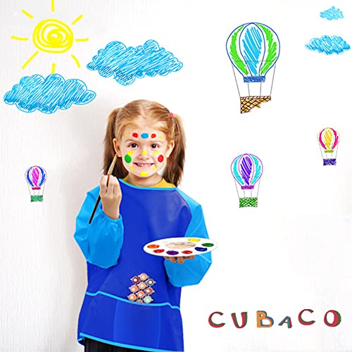 CUBACO Kids Painting Apron, 2pcs Waterproof Art Smocks For Child 3-8 Years, Kids Smocks for Painting Aprons with Long Sleeve - color: Blue&yellow