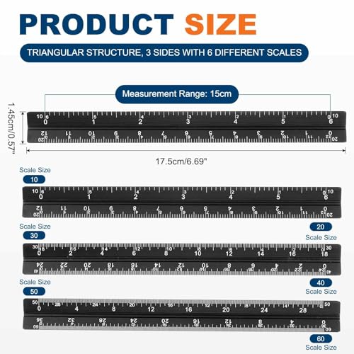 HARFINGTON 2 Pcs Architectural Scale Ruler, 7 Inch Standard Aluminum Alloy Architect Triangular Large Scale Laser-Etched Blueprint Drafting Ruler for Architects Engineers, Black - color: Black, size: 7 Inch