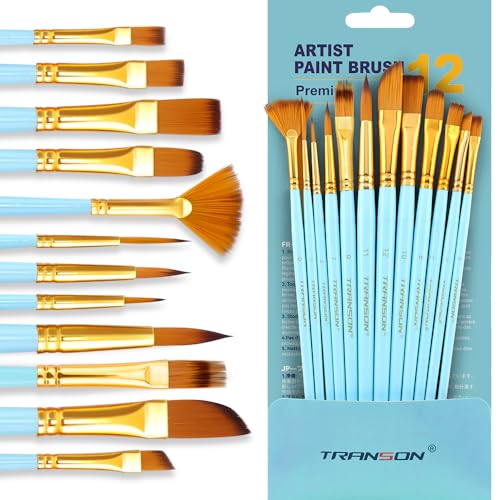Transon Artist Paint Brush Set of 12 for Acrylic Watercolor Gouache Oil Craft Painting Blue - color: 12 Pcs Blue