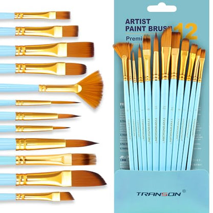 Transon Artist Paint Brush Set of 12 for Acrylic Watercolor Gouache Oil Craft Painting Blue - color: 12 Pcs Blue