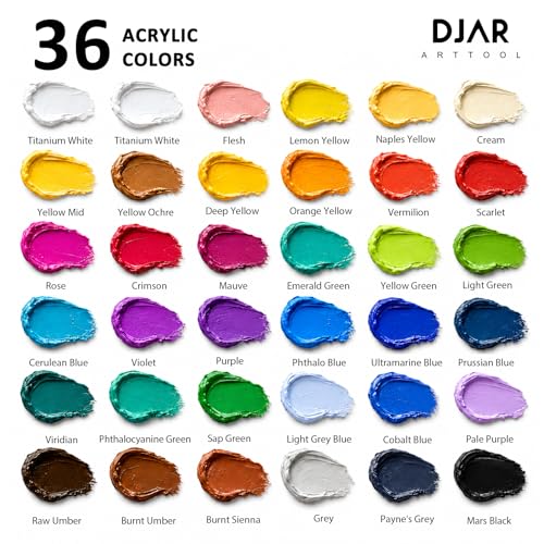 DJAR 36 Colors Acrylic Paint Set for Artists Beginners, 2 fl oz/60ml - size: 36 Colors (60ml/Bottle)