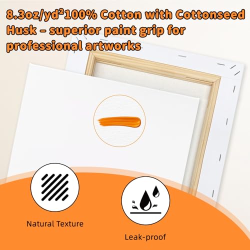 22-Pack Stretched Canvas 6 Sizes 6x6 to 16x20 Cotton for Oil & Acrylic | 10oz 100% cotton duck seed husk, triple acid-free gesso, reinforced pine frames for oil, acrylic & mixed media - size: 20x30, 30x40, 40x50, 20x20, 15x15, 24x30