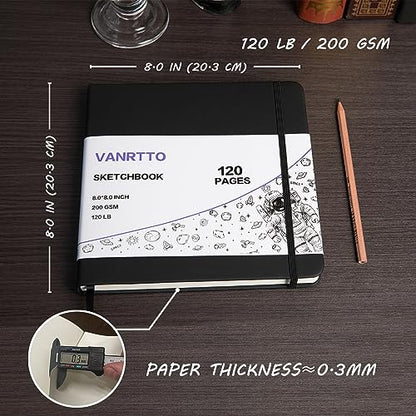 Vanrtto Hardcover Square Sketch Book, Mixed Media Sketchbook 8x8 Inch | Hardcover Square Sketchbook 120lb/200GSM Sketchbook Drawing Paper for Watercolor Mixed Media, 60 Sheets/120 Pages Sketch Pad - size: 8*8 INCH