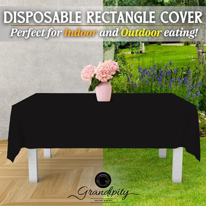 Plastic Table Cloth Disposable 12 Pack 54” x 108” Rectangle | Black Plastic table covers, durable disposable tablecloths, fade and tear-resistent table cover for party, event - color: Black, size: 54in. x 108in. Rectangle