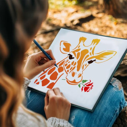 4Pcs Funny Giraffe Head Stencils for Painting, Reusable Giraffe Stencil Drawing Templates, Animal DIY Craft Paint Templates for Wall Home Decor Wood Burning Canvas Fabric Journal - style: Giraffe