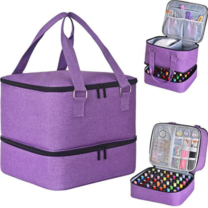 FCQQYWZ Nail Polish Organizer Case - Holds 42+ Bottles (15ml/0.5 fl.oz) and 1 Nail Lamp, Upgraded Double-layer Nail Polish Carrying Case Nail Polish Storage Bag with Handles (Purple) - color: Purple-42Bottles
