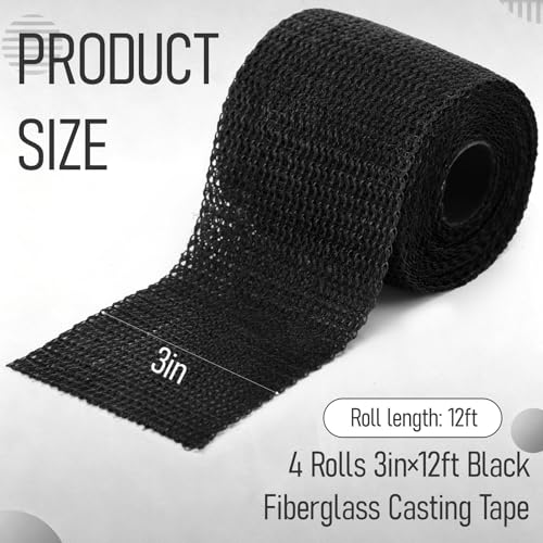 Geiserailie 4 Rolls Fiberglass Casting Tape 3 Inch x 12 ft, Black - color: Black