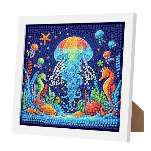 YarnWhimsy Jellyfish Diamond Art Kits for Kids with Frame 7x7 inch | Small Diamond Painting Kits for Kids, Easy Gem Art for Kid with Beautiful Package, Little Gem for Home Wall Decor - color: CC1148-US