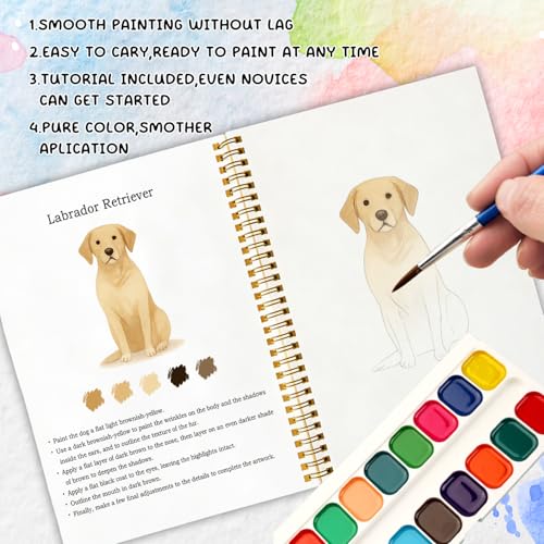 12 Dog Breed Patterns Watercolor Set, Puppy Painting Book for Beginners, Relaxing DIY Art Gift for Dog Moms, Women and Adults, Pet Lover Stress Relief Activity - color: Yellow-Dog