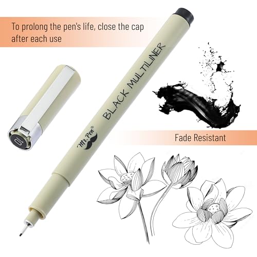 Mr. Pen- Drawing Pens for Artists, 6 Sizes, Black Multiliner, Artist pens | Micro Pens for Drawing - size: 6 Tip Sizes(0.2 to 0.5 mm)