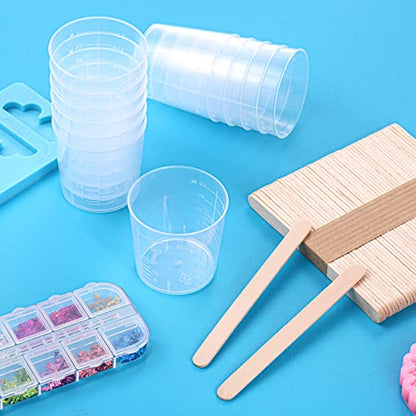 200 Pack 2oz/60ml Plastic Mixing Cups Disposable Measuring Cups, Epoxy Bulk Clear Beaker with Graduated and Mixing Sticks for Resin, Laboratory, Liquid, Acrylic Paint Art, Medicine