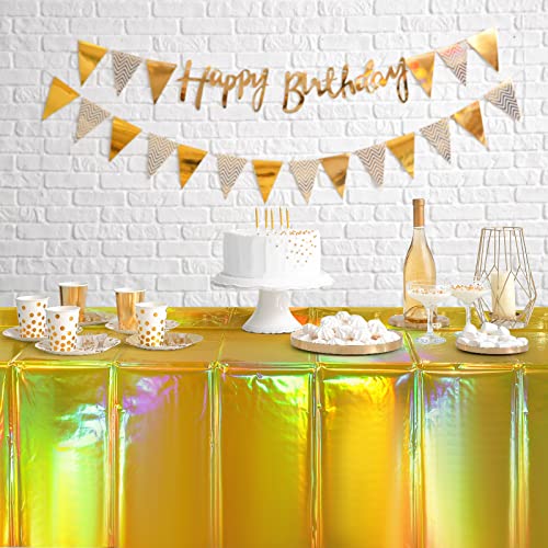 4 Pack Gold Iridescent Plastic Tablecloths Shiny Disposable Laser Rectangle Table Covers Holographic Foil Tablecloth Iridescent Party Decorations Birthday Bridal Wedding Christmas, 54 x 108 Inch - color: Gold