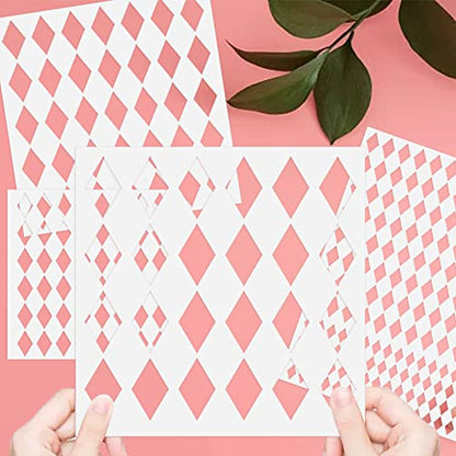 Polka Dots Harlequin Checks Twinkle Star Stencils,4 Pack Assorted Sizes Reusable Plastic Templates Making DIY Craft Painting on Wood Furniture Pillows,Tile (Style 1:Harlequin Stencils) - style: Style 1:Harlequin Stencils