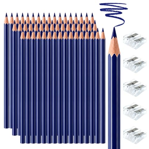50 PCS Dark Blue Colored Pencils, Pre-sharpened Professional Wooden Art Pencils Set for Artists Painting | Premium Drawing Sketching Supplies - color: Dark Blue