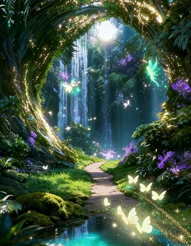 ALEXMACLIST 5D Diamond Painting Kit for Adults Beginner, 12x16 Inch Full Drill DIY Sparkling Fairyland Art - color: Forest Waterfall
