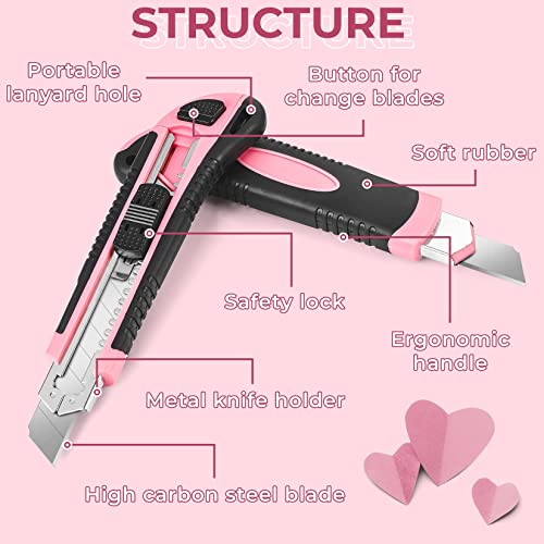 1Pack Box Cutter Retractable, Snap Off Utility Knife, Razor Knife - color: Pink/Black