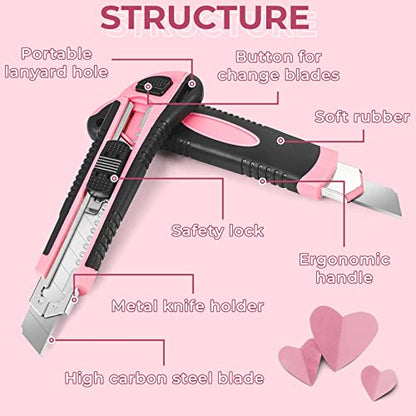 1Pack Box Cutter Retractable, Snap Off Utility Knife, Razor Knife - color: Pink/Black