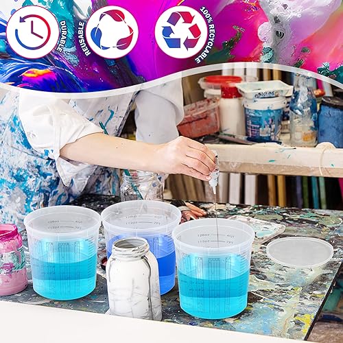 Mifoci 30 Pcs Paint Mixing Cups 5 Quart Graduated Mixing Bucket with 6 Lids - size: 160 oz