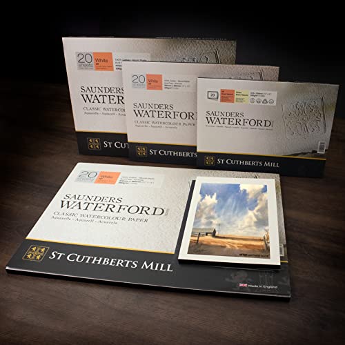 St. Cuthberts Mill Saunders Watercolor Paper Block - 14x10-inch White 100% Cotton- 20 Sheets of 140lb Hot Press for Gouache Ink Acrylic Charcoal and More