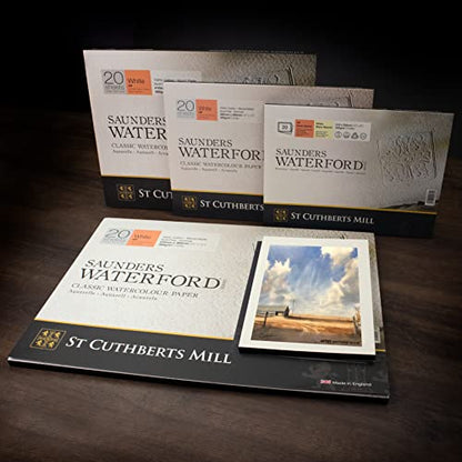St. Cuthberts Mill Saunders Watercolor Paper Block - 12x9-inch White 100% Cotton - 20 Sheets of 140lb Hot Press Watercolor Paper for Gouache Ink Acrylic Charcoal and More