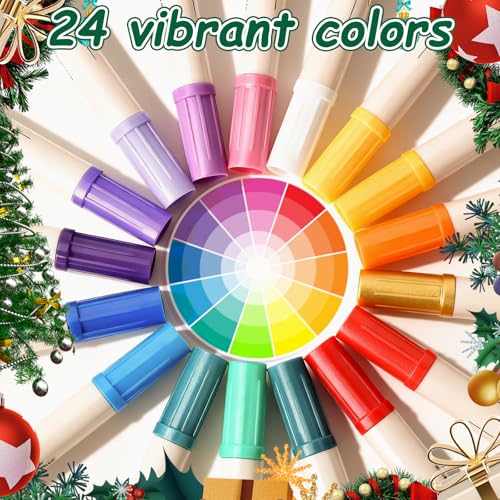 24 Colors Dual Tip Acrylic Paint Pens Markers, Brush & Fine Tip Coloring Drawing Markers for Christmas Decorations, Waterproof Making Art Supplies for Wood, Fabric, Stone, Glass, Rock Painting - color: 24 Colors / Brush & Fine Tip