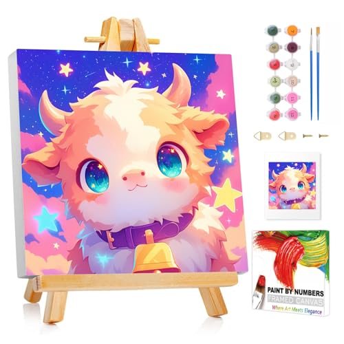 XTCIXAL Paint by Numbers Kit for Kids with Frame, Cow, 8X8 inch - color: 16-Cow