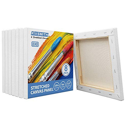 Stretched White Blank Canvas- 8x8 Inch,8 Pack,Primed,100% Cotton,5/8 Inch Profile of Super Value Pack for Acrylics,Oils & Other Painting Media. - size: 8"x8"-8Pack