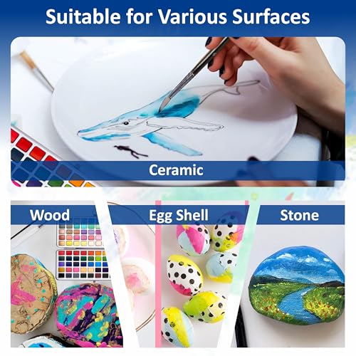 Professional Watercolor Paint Set - 100 Colors Travel Art Kit | Includes 6 detail brushes, water brush pen, nylon brush, sponge, swatch sheet, and supplies for adults, artists & students - style: Set of 100 colors
