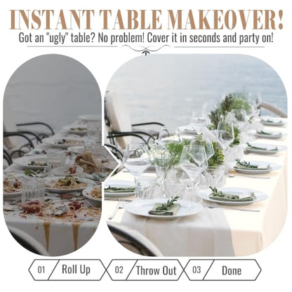 Plastic Table Cloth, 54In x 300Ft Plastic Table Cloth Disposable | Disposable Tablecloth, Slide Cutter, Rectangle Round Tables, Party Tablecloths for Birthday, Wedding, Picnic (Creamy White) - color: Creamy White, size: 54" x 3600" (Rectangular)