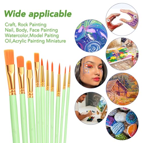 ESRICH Paint Brushes Set, 8 Packs 80 Pcs Acrylic Paint Brush | Acrylic Oil Watercolor, Face Nail Art, Miniature Detailing, Rock Painting, Painting Artist Professional Kits(Green) - color: Green, size: 80