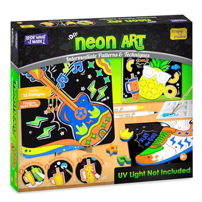 Imagimake DIY Neon Art Kit, 12 Creative Activities for Kids Ages 8+ | 3 Dual-Sided Canvases, 15 Motif Stamps, Neon Brush Pens & Painting Tools, Complete DIY Art Kit, Gift for Boys & Girls - style: Neon Art Kit