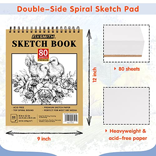 FIXSMITH 9"X12" Sketch Book, 100 Sheets, 68 lb/100gsm Sketchbook, 2 Pack | Acid Free Drawing Paper | Top Bound Artist Sketch Pad | for Kids, Beginners, Artists & Professionals | Bright White - color: Tan, size: 9"x12"-2 Pack