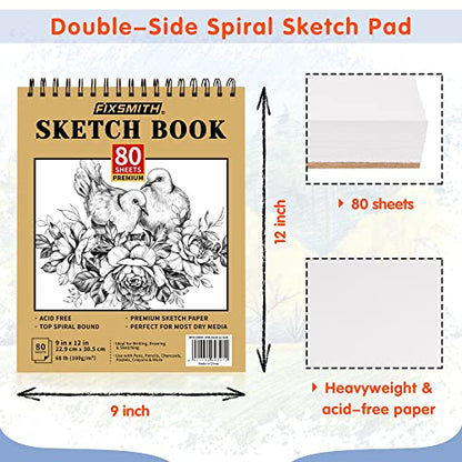 FIXSMITH 9"X12" Sketch Book, 100 Sheets, 68 lb/100gsm Sketchbook, 2 Pack | Acid Free Drawing Paper | Top Bound Artist Sketch Pad | for Kids, Beginners, Artists & Professionals | Bright White - color: Tan, size: 9"x12"-2 Pack