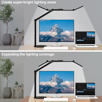 Architect Desk Lamp with Atmosphere Lighting, Adjustable Led Desk Light for Home Office with Base, 24W Bright Auto Dimming Table Light with Rotatable Swing Arm for Workbench Computer - color: Black