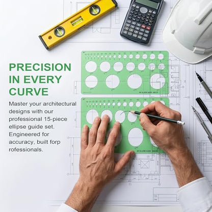 15 PCS Circle Template Set Plastic Circle and Oval Measuring Templates Series Ellipse Template for Students Professionals Precise Drafting with Storage Bag