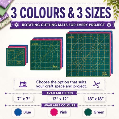 The Quilted Bear 7" x 7" Rotating Self-Healing Cutting Mat, Green | Square Mat, 360° Rotation, Locking Mechanism, 5-Layer Surface, Non-Slip Base, Clear Inch Grid & Angle Guides for Quilting - color: Green, size: 7"L x 7"W