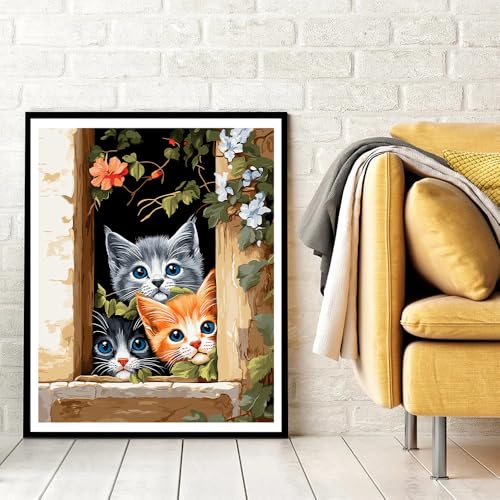 Natuyalo Painting by Numbers for Adults - Three Little Kittens Adult Paint by Number Kits for Beginners, Animals Cats DIY Art Craft Kits for Ideal Gift No Frame (16x20 Inch) - color: ART-03