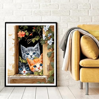 Natuyalo Painting by Numbers for Adults - Three Little Kittens Adult Paint by Number Kits for Beginners, Animals Cats DIY Art Craft Kits for Ideal Gift No Frame (16x20 Inch) - color: ART-03