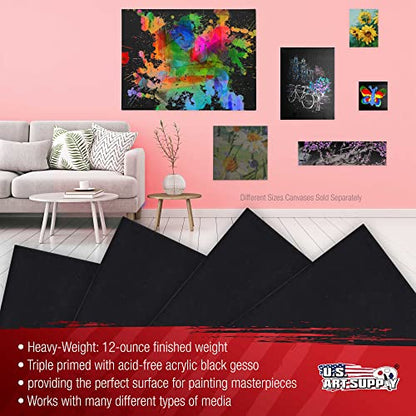U.S. Art Supply 16x20 inch Black Canvases for Painting, 4 Pack Bulk Stretched Artist Canvas Professional Primed - Ideal for Arts & Crafts, Heavy-Weight Gesso - Acrylic Pouring, Oil Paint - size: 16" x 20"