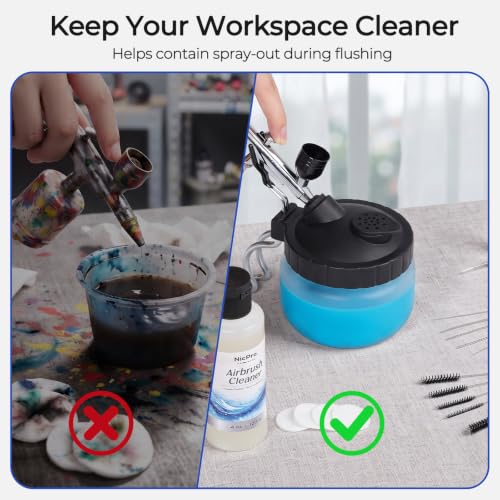Nicpro Airbrush Cleaning Kit, 8 x 4 fl oz Airbrush Cleaner | with Glass Cleaning Pot, Easily Cleans Water-Based & Acrylic Paints for Airbrushes and Artistic Tools - size: 32 fl oz