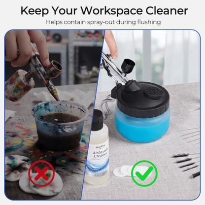 Nicpro Airbrush Cleaning Kit, 8 x 4 fl oz Airbrush Cleaner | with Glass Cleaning Pot, Easily Cleans Water-Based & Acrylic Paints for Airbrushes and Artistic Tools - size: 32 fl oz
