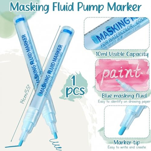 Feifeiya 1 Pcs Masking Fluid Pen for Watercolor Painting, Capacity with Applicator Tip, Masking Fluid Marker for Various Art Projects Watercolor Ink (3mm,Blue) - color: Blue, size: 1 Count (Pack of 1)