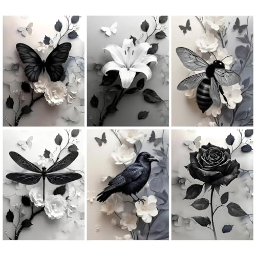 MRMIOOM 6 Packs Flower Diamond Art Kits for Adults, 5D Butterfly Full Round Drill Diamond Painting Kits for Beginners, DIY Gothic Diamond Dots Paintings Picture for Home Wall Decor 12 X 16Inch - color: 6P-D034-D039-US
