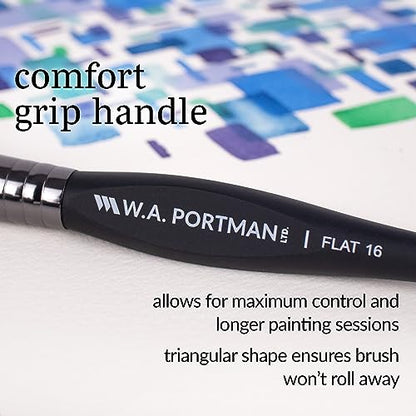 WA Portman Flat Paint Brushes 4pc Set, Brushes for Acrylic & Oil Painting - color: Flat