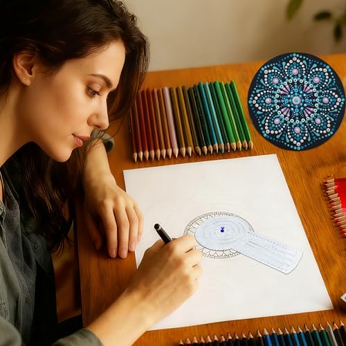 3-in-1 Mandala Ruler Tool with Holes, Mandala Dot Art Circle Maker, Compass Protractor Straight Ruler for Dot Art Geometric Mandala Pattern Design (40cm/15.8") - color: 40cm/15.8“