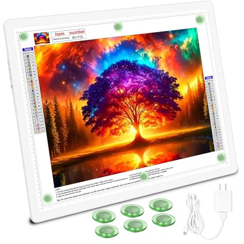 TOHETO Rechargeable Magnetic A2 Light Board 25.2''x18.4'', Large Diamond Painting Light Pad with Side Buttons, 3 Light Colors Light Box for Tracing and Drawing, Dimming LED Light Table for Sketching - color: White, size: A2 without Stand
