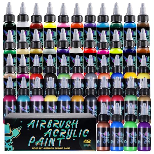 OPHIR 48 Colors Acrylic Airbrush Paint, Professional Set for Miniatures | Creates Smooth Color Effects on Plastic, Resin, and Miniature Surfaces for Custom Designs & Model Projects - color: 48 Colors Set