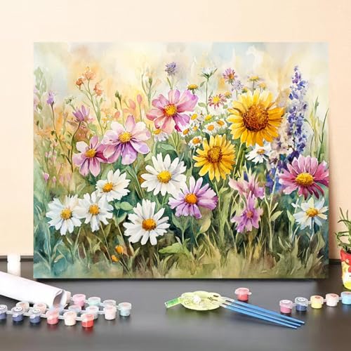 obterie Flower Paint by Numbers Kit for Adults Beginner Floral Oil Painting Kit Adult Paint by Number Kits on Canvas DIY Painting for Beginners Art by Numbers for Gifts Home Wall Decor 16x20 Inch - color: YF025