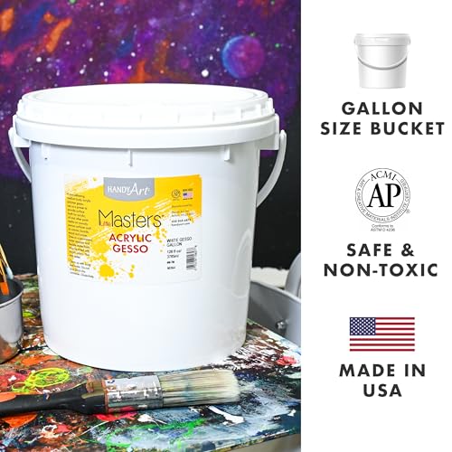 Handy Art Little Masters White Gesso, 1 Gallon (128 oz) Bulk, Acrylic Primer for Canvas, Wood & More, Made in USA, AP Non-Toxic, Allergy Friendly, Prepares Surfaces for Painting - size: 128 Fl Oz (Pack of 1)